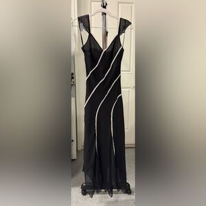 BCBG Maxazria Black Silk Dress with White Trim Size 2